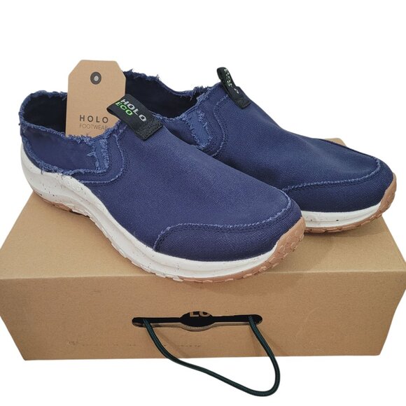 Holo Eco Athena Moc Canvas Mens Slip on Shoes Indigo RPET NIB Distressed Look - Picture 1 of 7